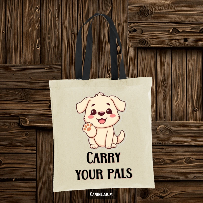 Funny dog tote bag with a dog presenting its paw with a very friendly smile, a symbol of trust and connection.