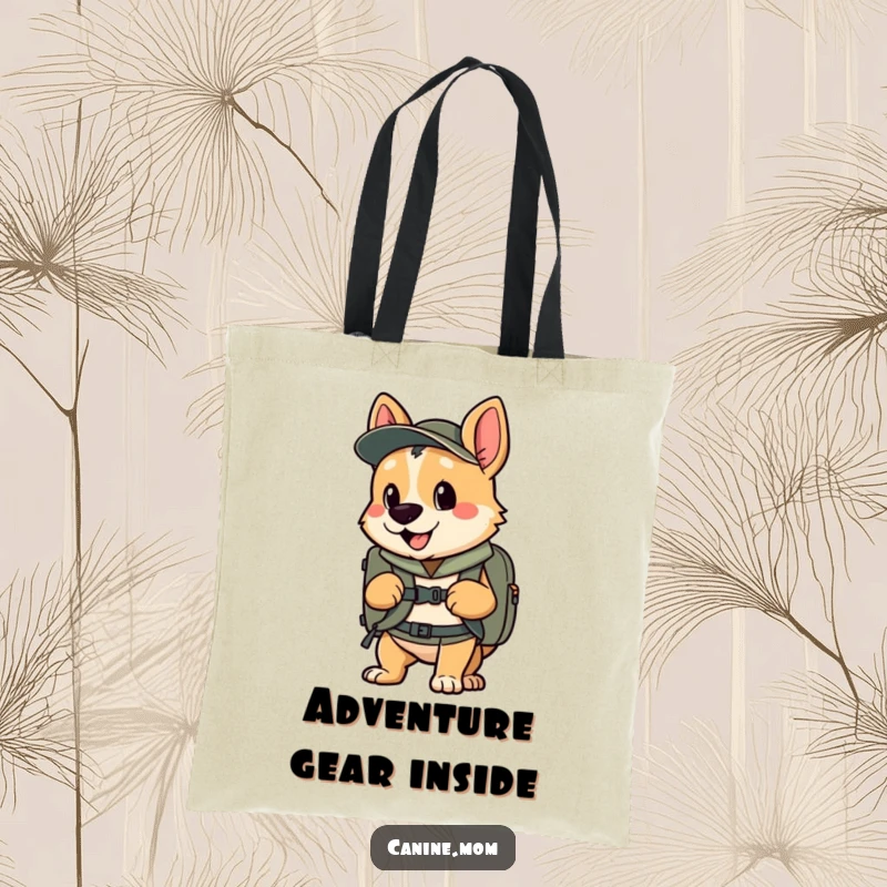 Funny tote bag with an enthusiastic dog wearing a backpack, ready for adventure, perfect for carrying essentials, a funny gift.