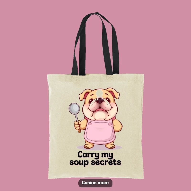 Funny Bulldog Chef Tote Bag - Apron Ladle, Kitchen Grocery Gift