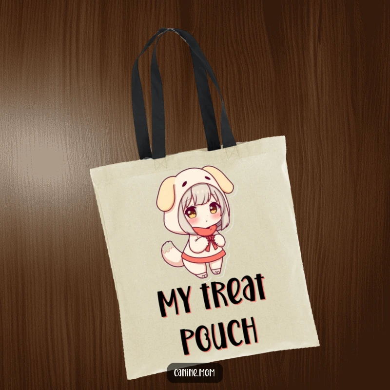Funny Tote Bag: Woman in a dog costume, joyfully wagging a tail, showing off her canine alter ego.