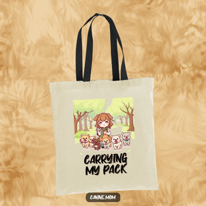 Funny Dog Lady Tote Bag: Kawaii character in a park, watching happy dogs run. Ideal funny gift for dog walkers.