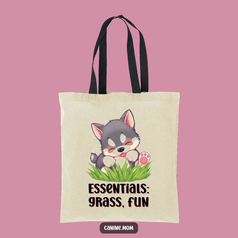 Funny Husky Puppy Grass Tote Bag: Carry Your Joy Everywhere
