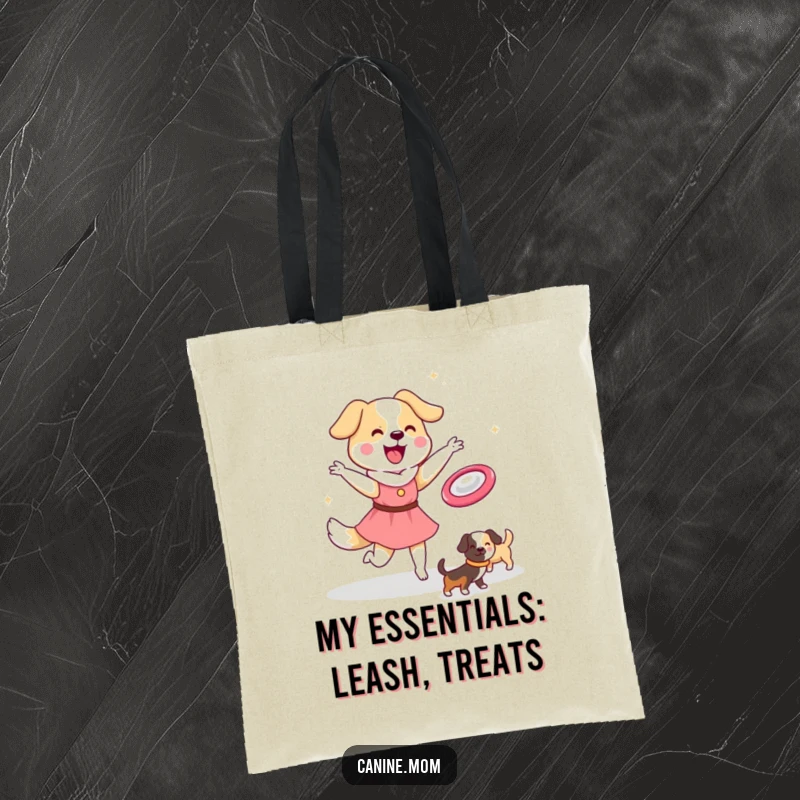 Funny Dog Lady Tote Bag: Kawaii character gleefully throws a frisbee for canine companions. Ideal funny gift for park outings.